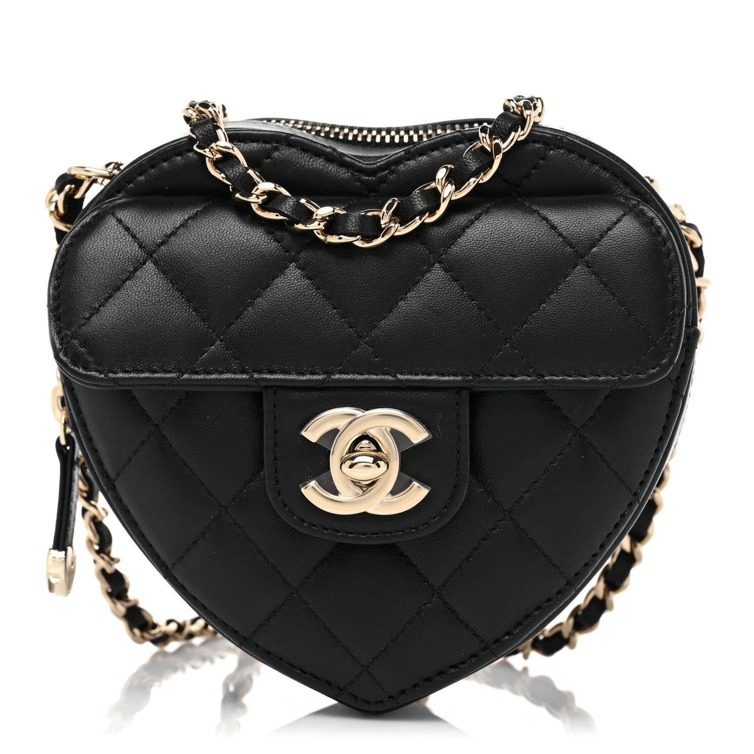 Chanel Lambskin Quilted CC In Love Heart Clutch With Chain Black 1 of 8