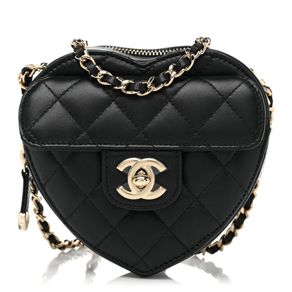 Chanel Lambskin Quilted CC In Love Heart Clutch With Chain Black 1 of 8