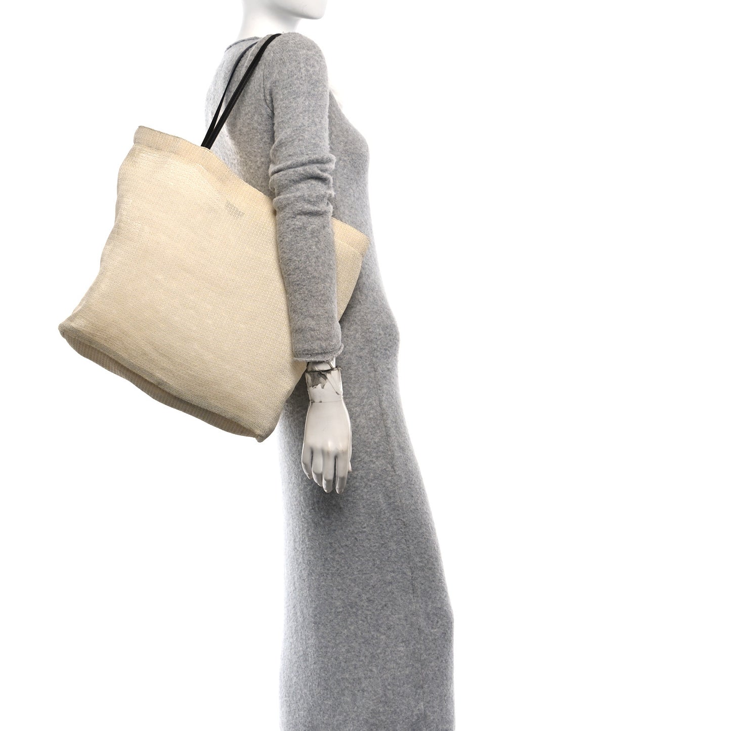 Mesh Saddle Calfskin Barn Tote Bag Ivory