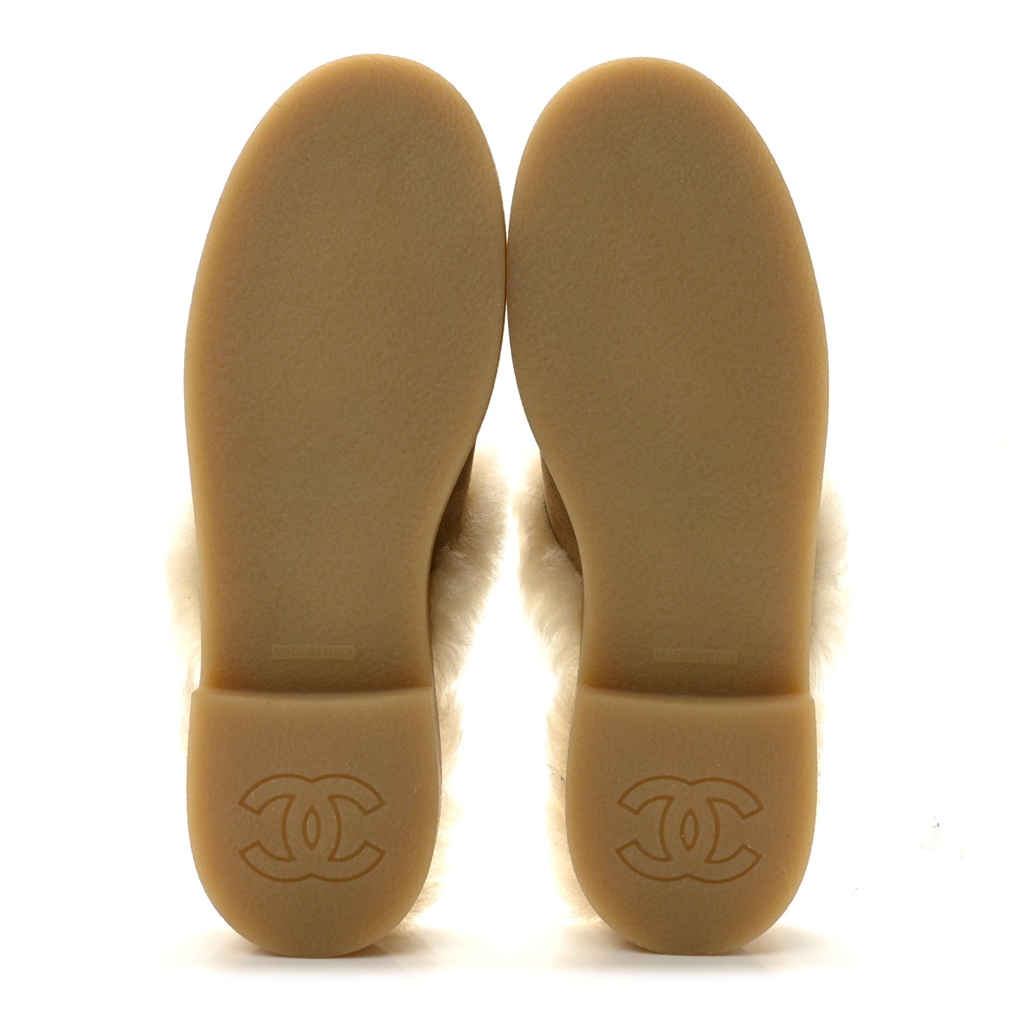 Suede Shearling CC Cap Toe Mules 40 Beige Black