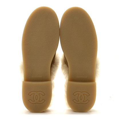 Chanel Suede Shearling CC Cap Toe Mules 40 Beige Black 6 of 10