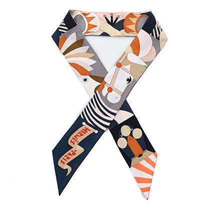 Hermes Silk Parade En Fanfare Twilly Noir Caramel Gris 1 of 3