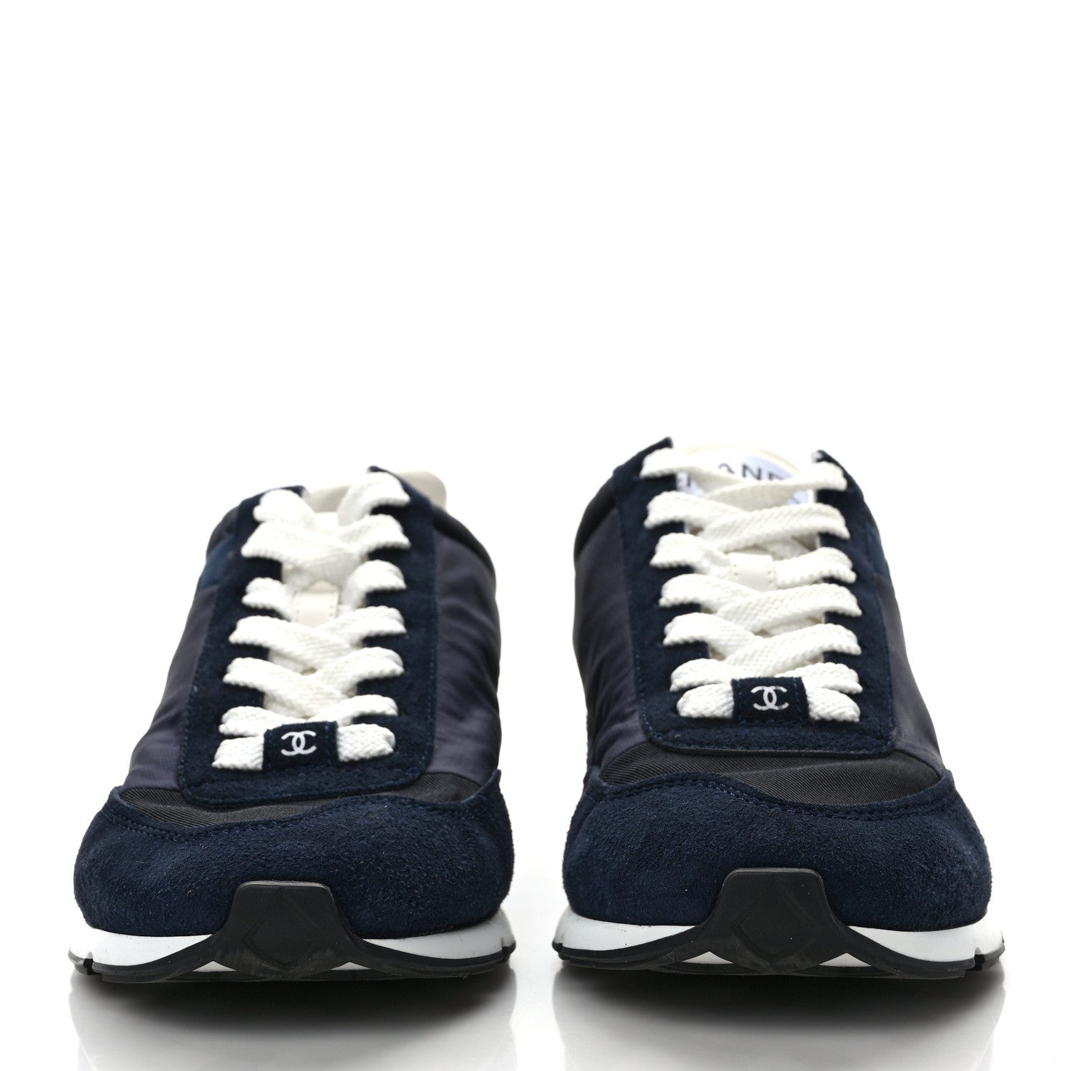 Chanel Nylon Suede Kidskin Calfskin Logo Sneakers 37 Dark Navy Blue Navy Blue Black 2 of 9