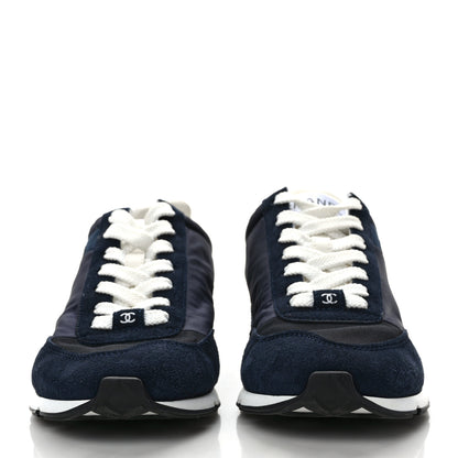 Chanel Nylon Suede Kidskin Calfskin Logo Sneakers 37 Dark Navy Blue Navy Blue Black 2 of 9