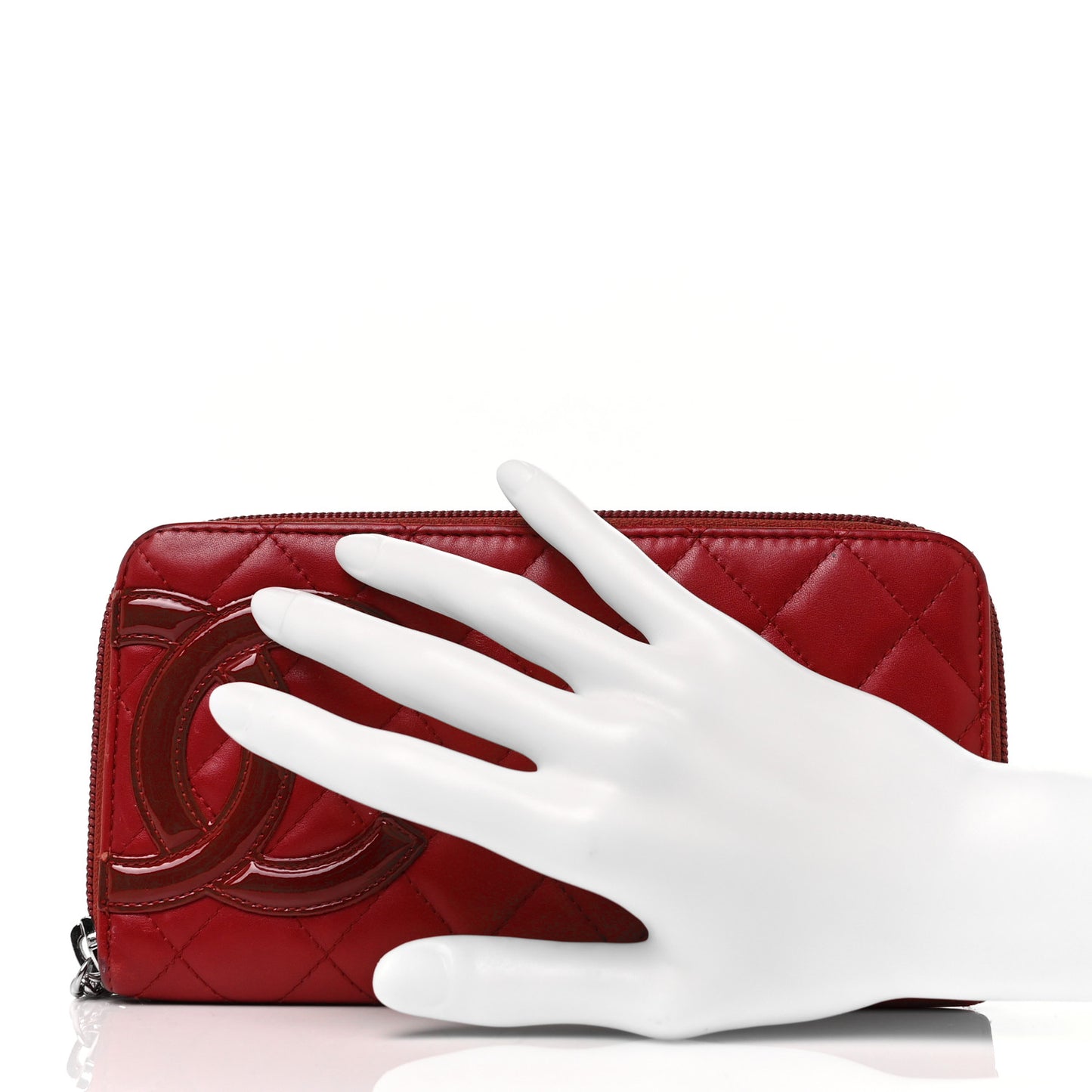 Calfskin Quilted Cambon Large Gusset Zip Around Wallet Red