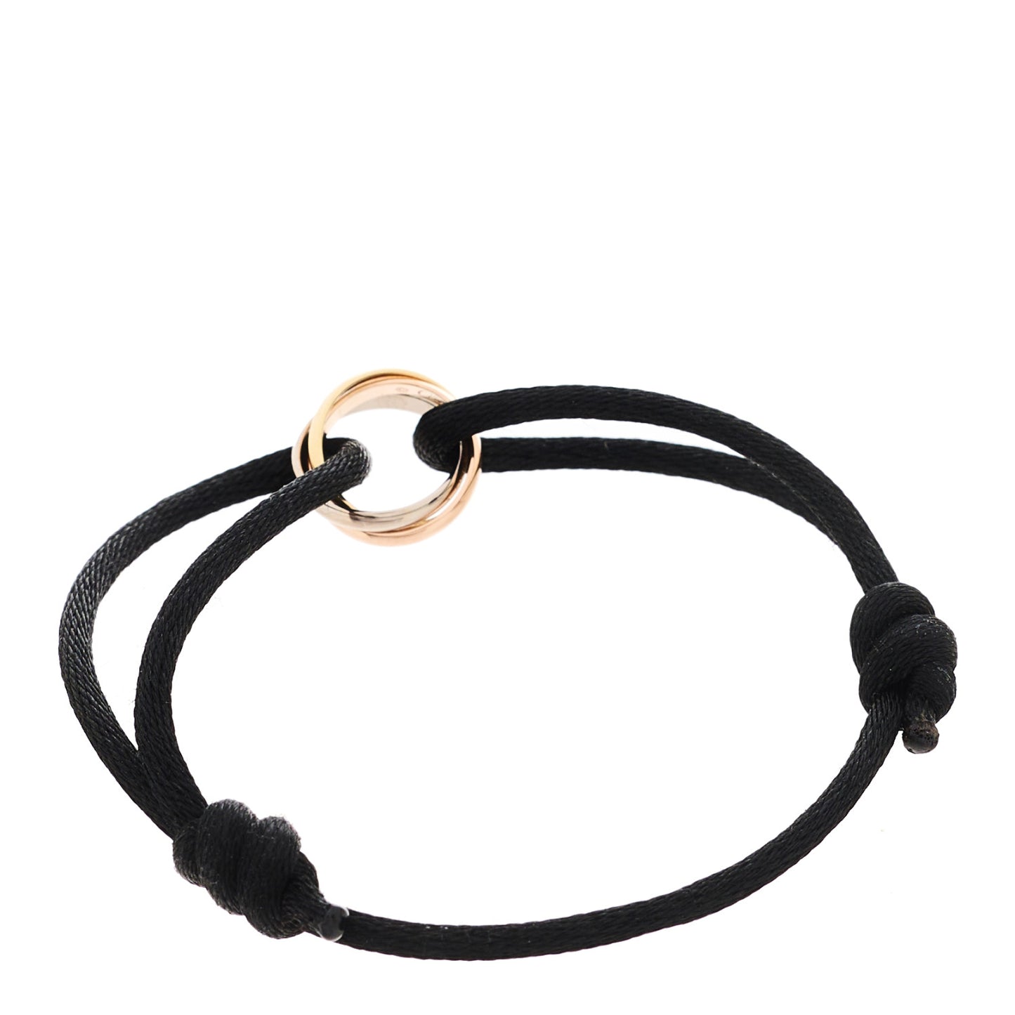 18k Pink Yellow White Gold Trinity Adjustable Cord Bracelet Black