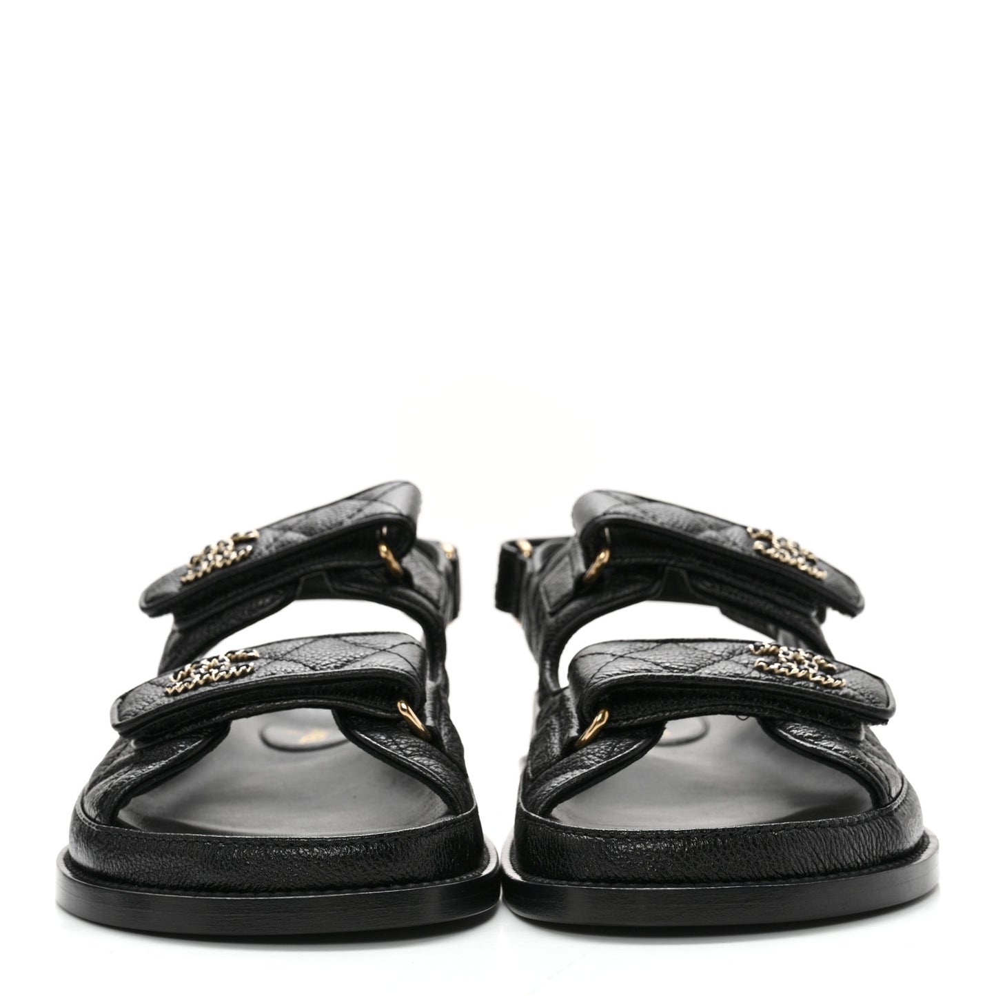 Grained Calfskin Velcro Dad Sandals 38 Black