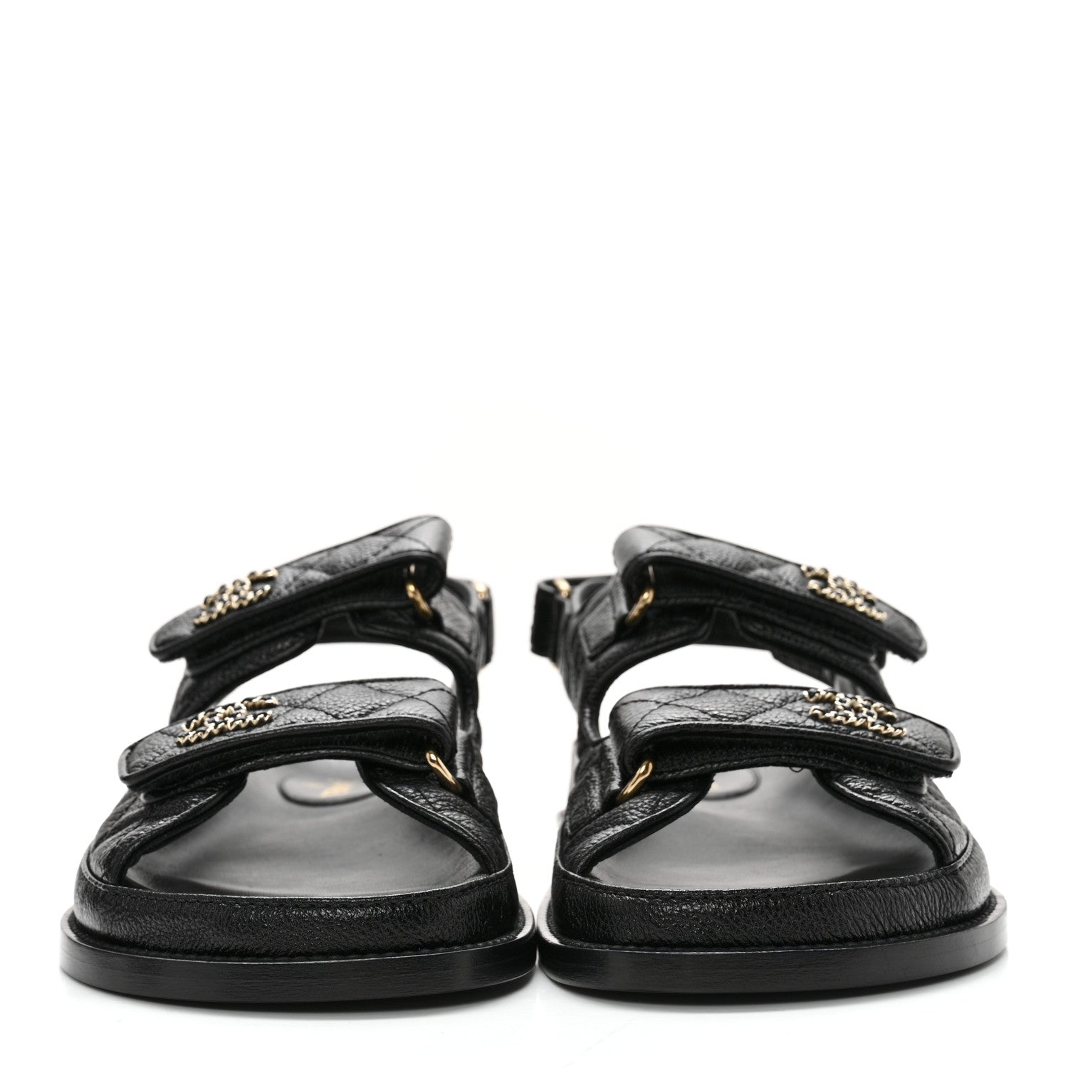 Chanel Grained Calfskin Velcro Dad Sandals 38 Black 2 of 11