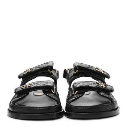 Chanel Grained Calfskin Velcro Dad Sandals 38 Black 2 of 11