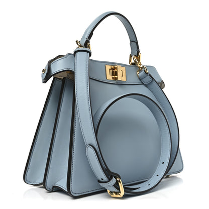 Fendi Vitello Seta Shiny Nappa Small Peekaboo I SEE U Satchel Azzurro Baby Camelia 3 of 10
