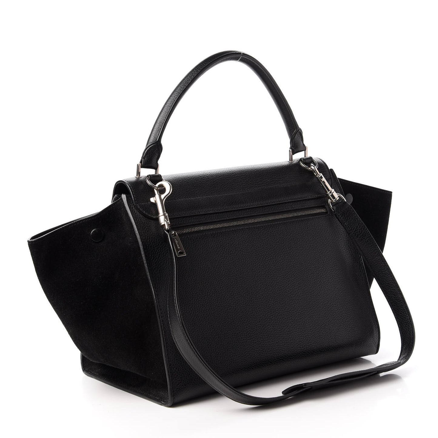 Drummed Calfskin Suede Medium Trapeze Black