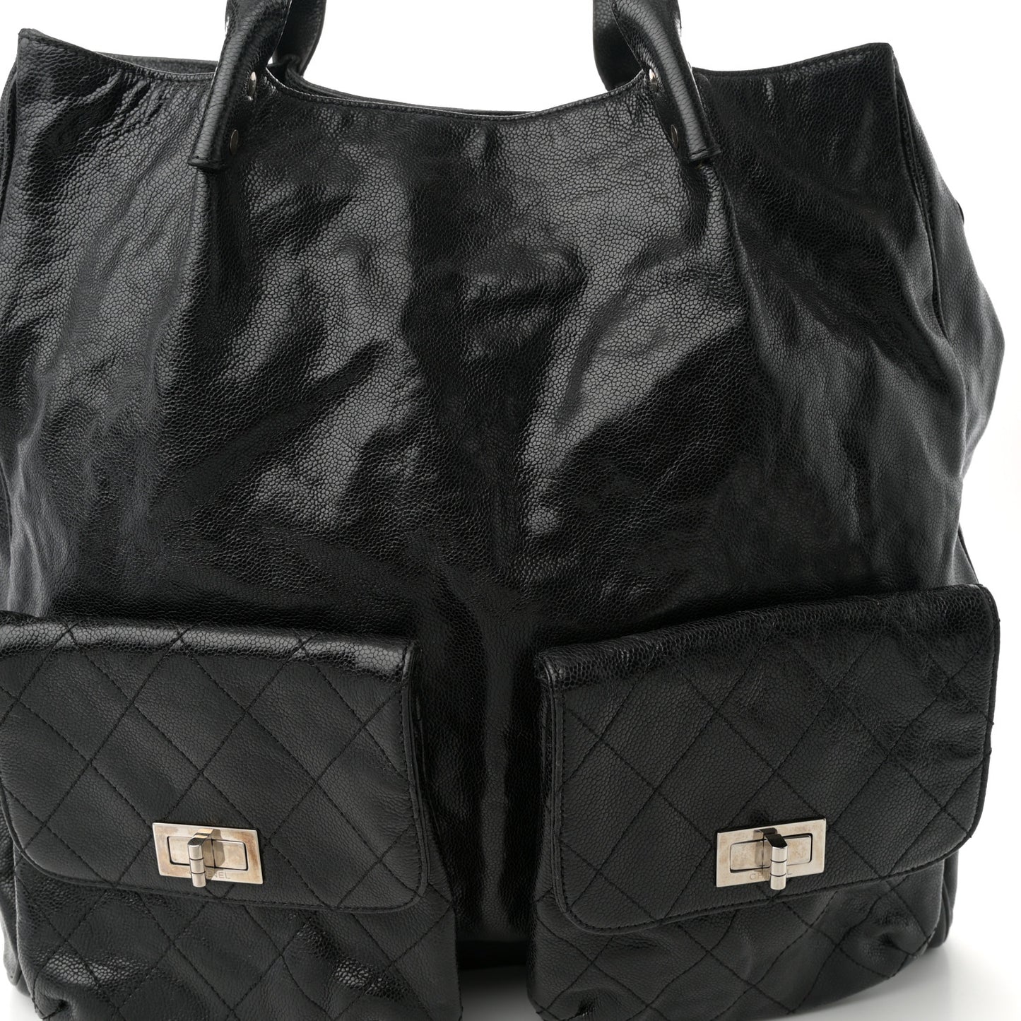 Glazed Caviar Large Pocket In The City Tote Black