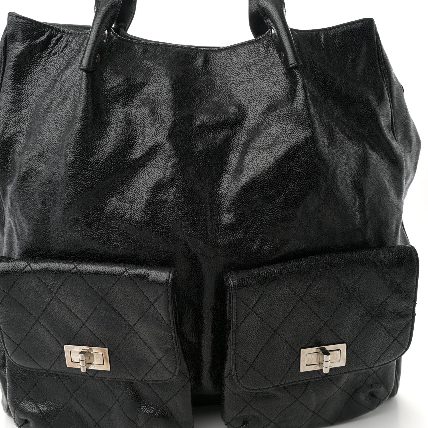 Chanel Glazed Caviar Large Pocket In The City Tote Black 8 of 11