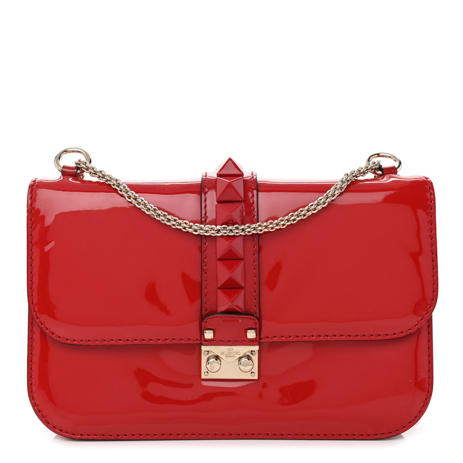 Valentino Garavani Patent Monochrome Medium Glam Lock Rockstud Flap Rosso Valentino 1 of 10