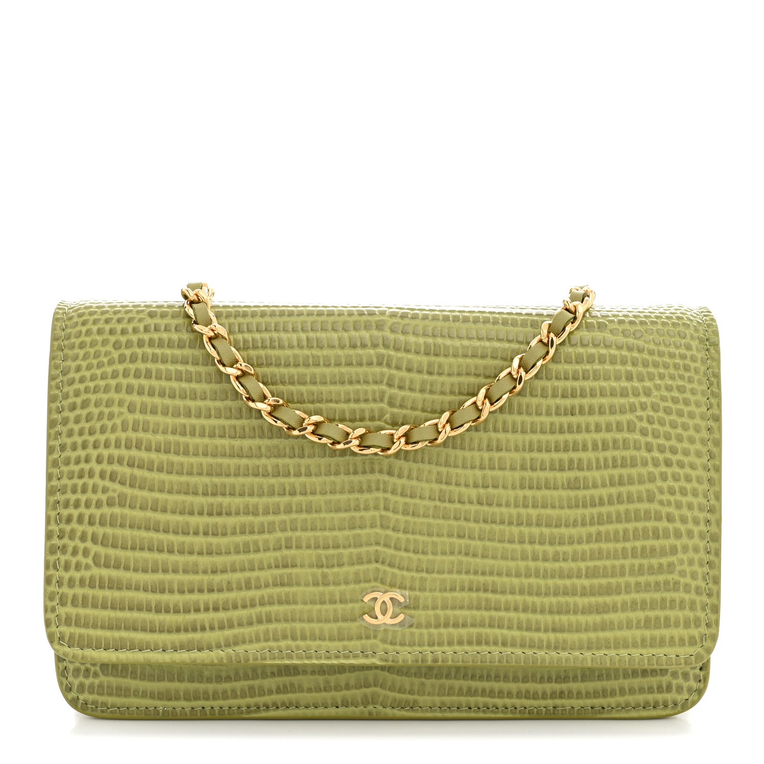 Chanel Lizard Embossed Wallet on Chain WOC Light Green 1 of 10