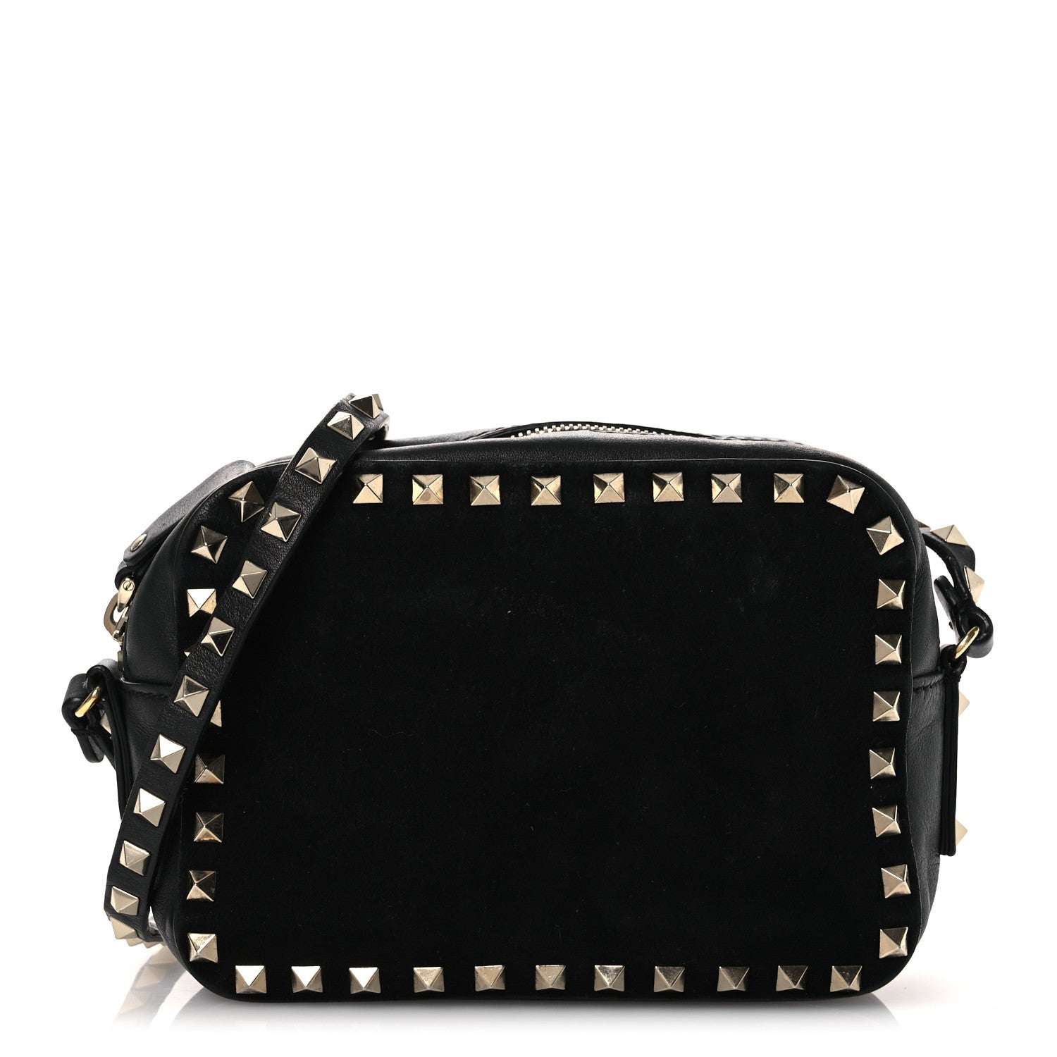 Valentino Garavani Calfskin Suede Rockstud Camera Crossbody Bag Black 1 of 15