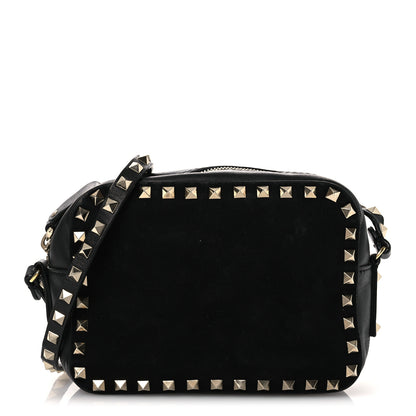 Valentino Garavani Calfskin Suede Rockstud Camera Crossbody Bag Black 1 of 15