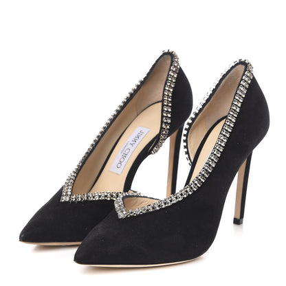 Jimmy Choo Suede Crystal Lilian 100 Pumps 37.5 Black 3 of 8