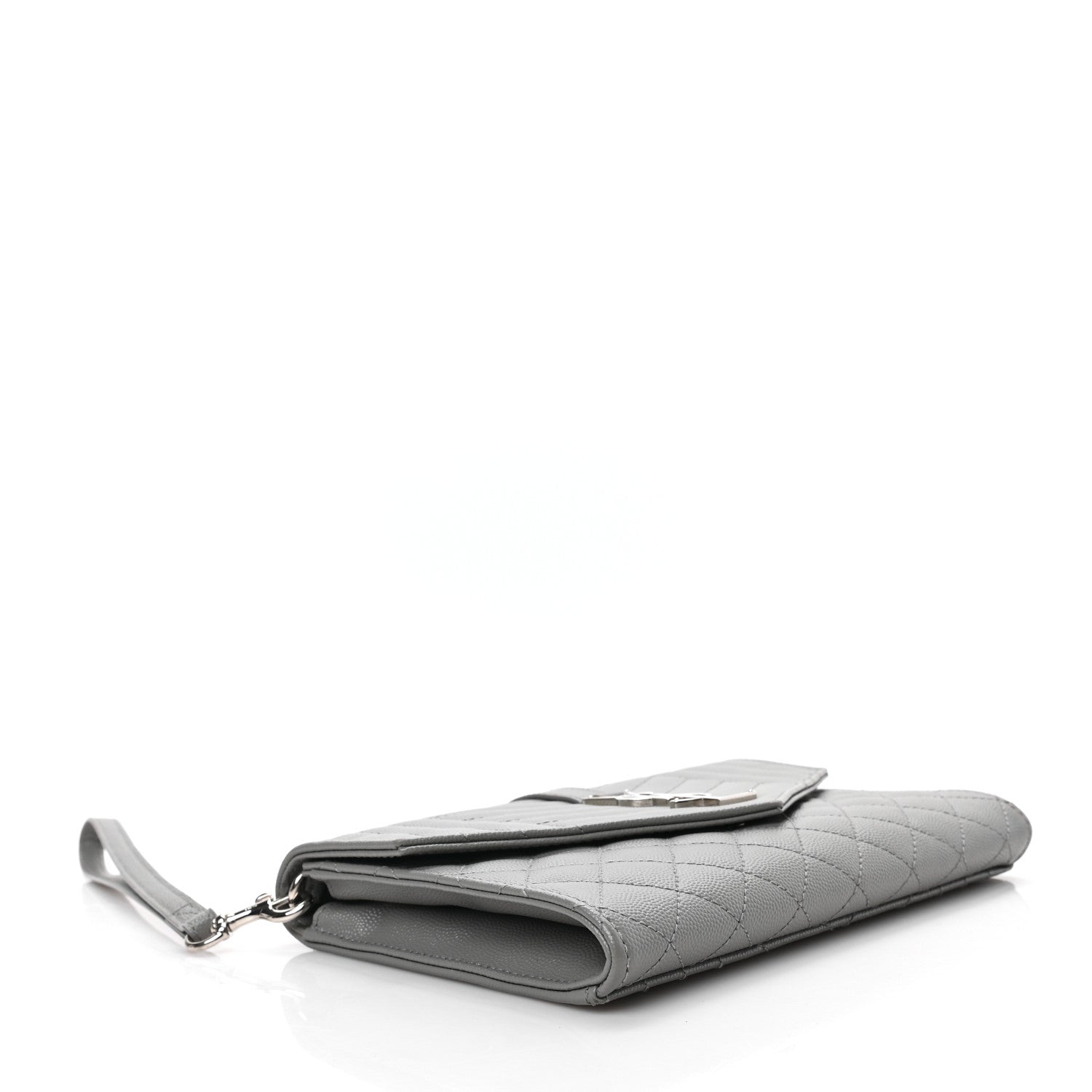 Saint Laurent Grain De Poudre Textured Mixed Matelasse Triquilt Monogram Clutch Storm 3 of 7
