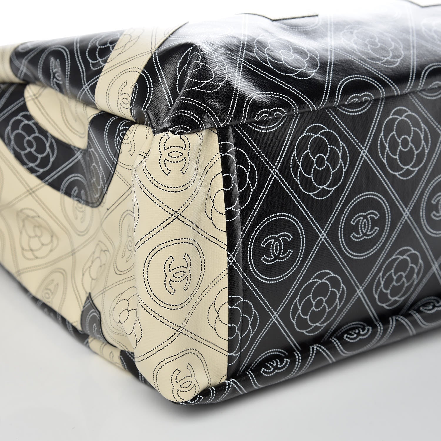 Chanel Coated Canvas Camellia Medium Shopping Tote Black Beige 9 of 10