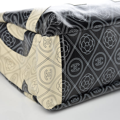 Chanel Coated Canvas Camellia Medium Shopping Tote Black Beige 9 of 10