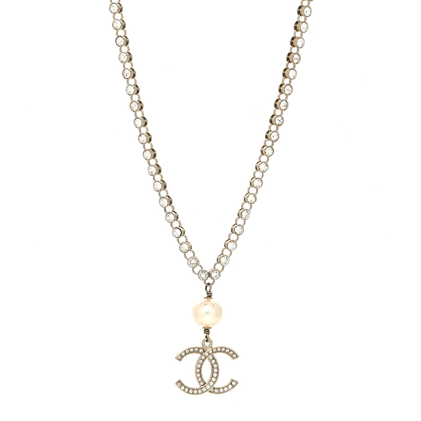 Crystal Pearl CC Short Necklace Gold