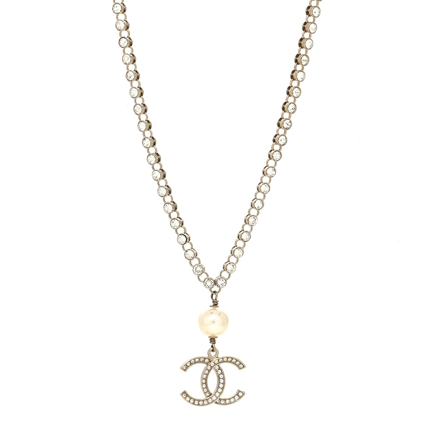 Chanel Crystal Pearl CC Short Necklace Gold 1 of 5