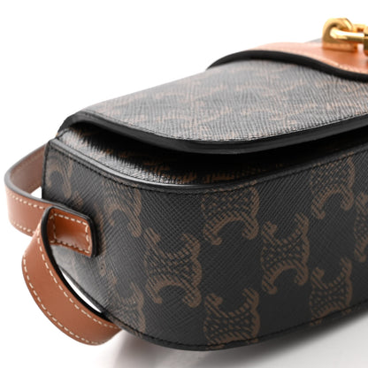 Celine Triomphe Canvas Calfskin Tabou Clutch on Strap Tan 8 of 9