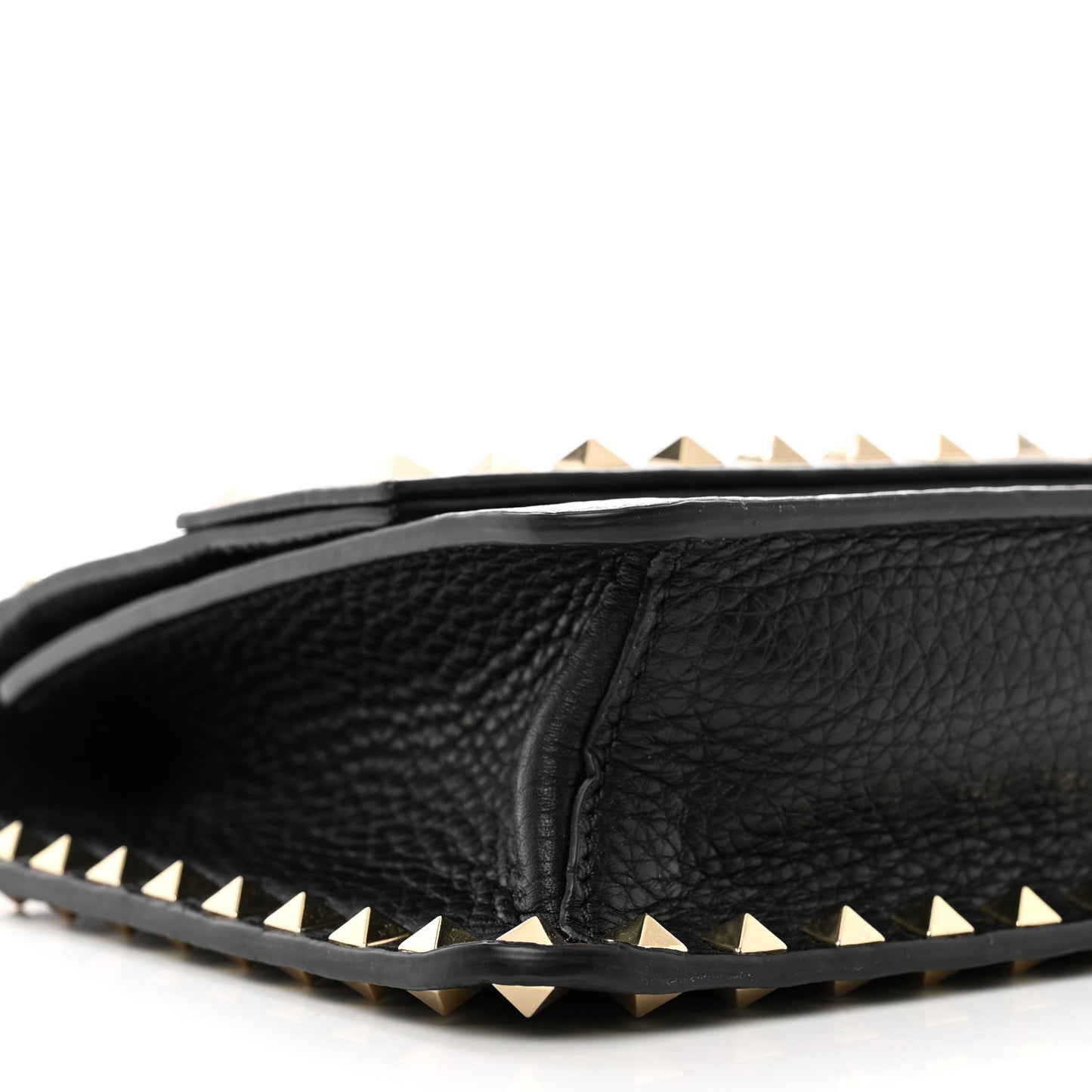 Pebbled Calfskin Rockstud Side Slip Crossbody Black