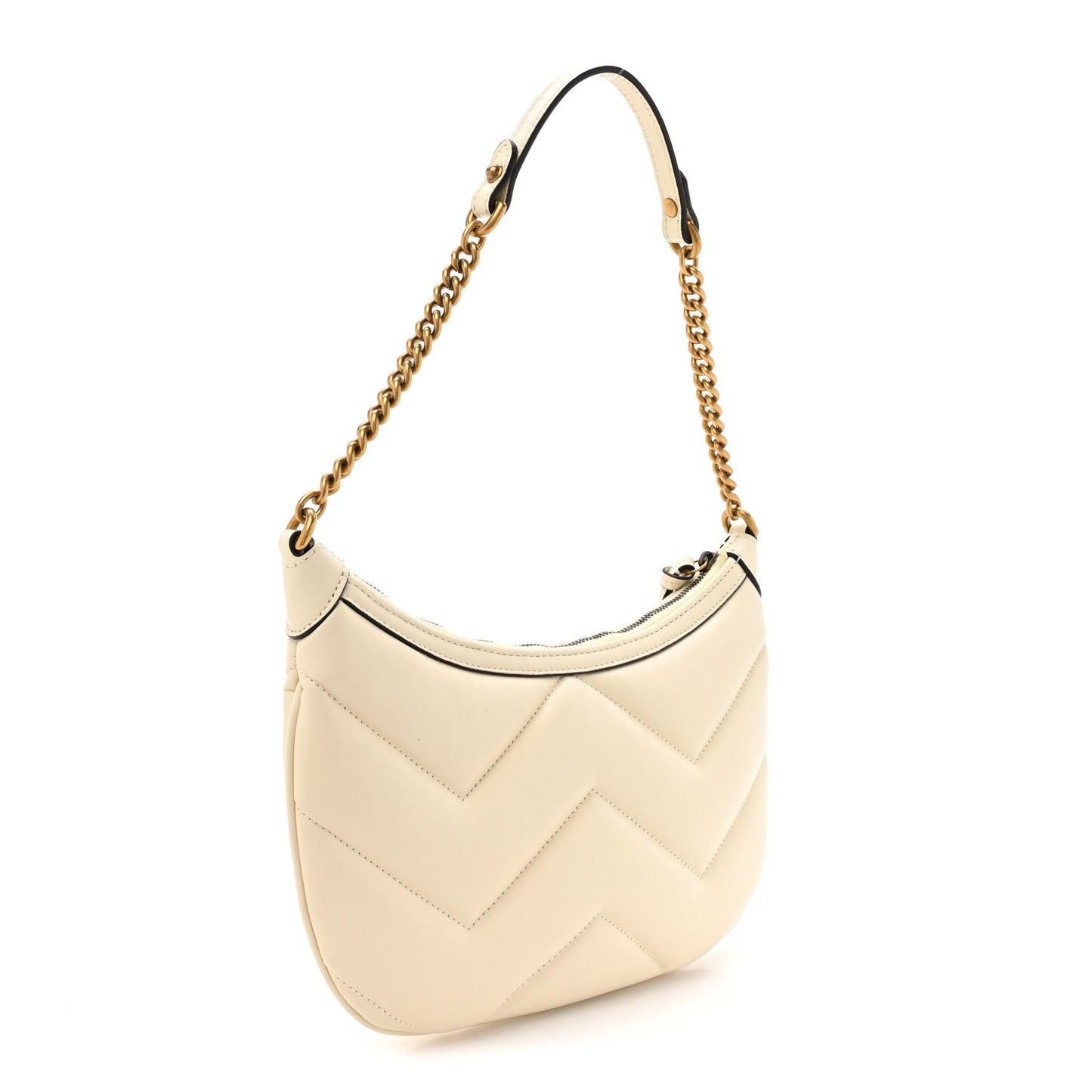 Calfskin Matelasse GG Marmont Half Moon Hobo White