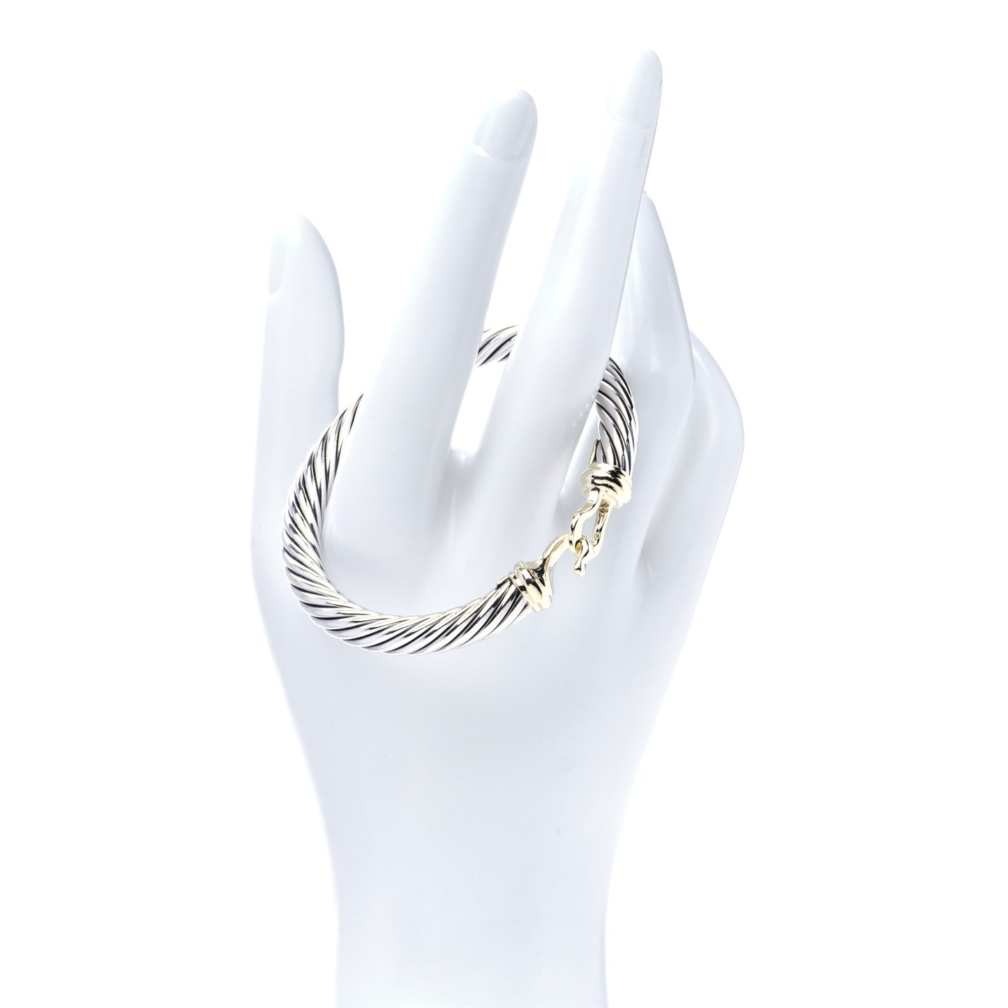 Sterling Silver 14K Yellow Gold 7mm Cable Classic Buckle Bracelet