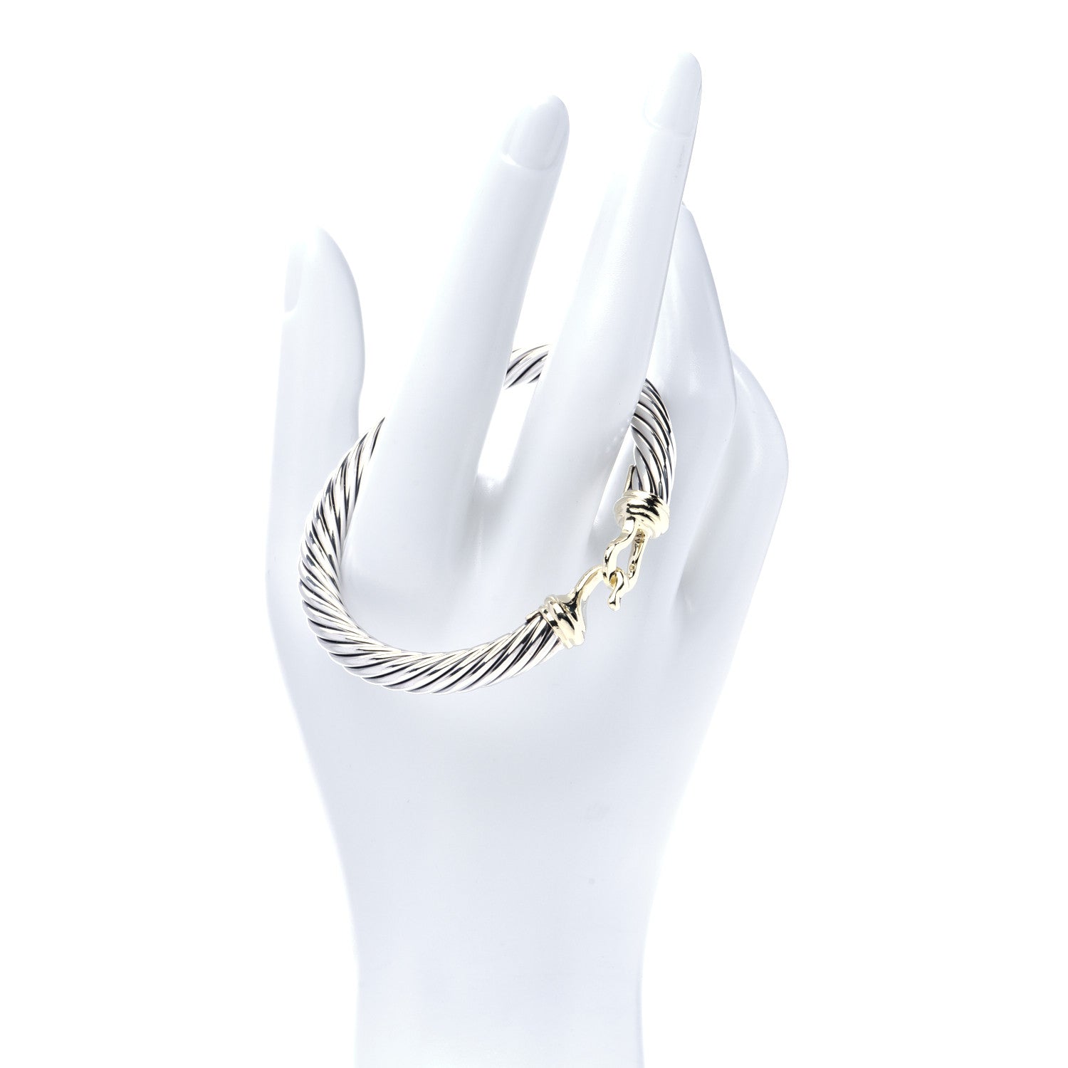 David Yurman Sterling Silver 14K Yellow Gold 7mm Cable Classic Buckle Bracelet 2 of 7