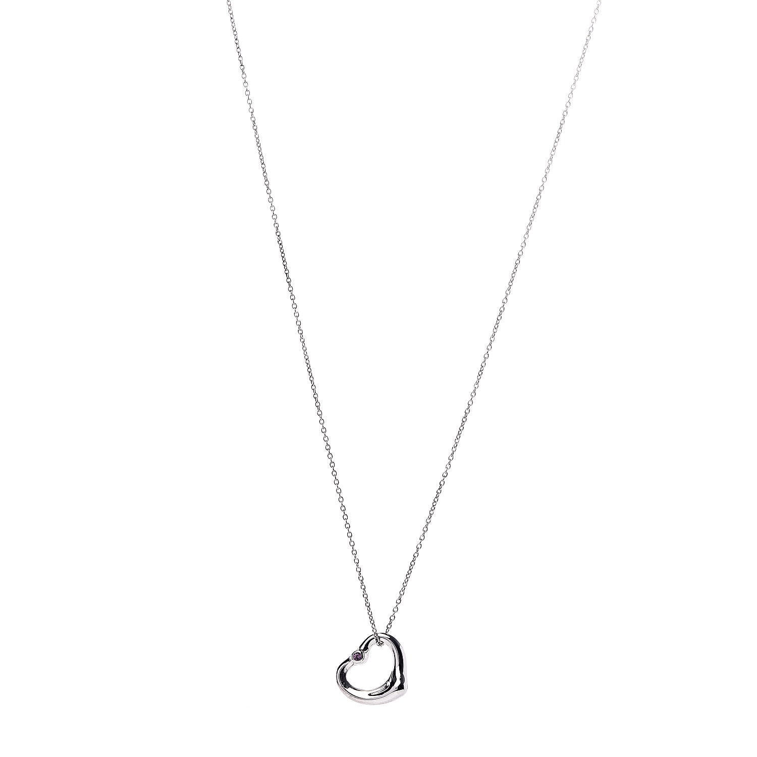 Tiffany Sterling Silver Pink Sapphire Elsa Peretti 16mm Open Heart Pendant Necklace 1 of 8