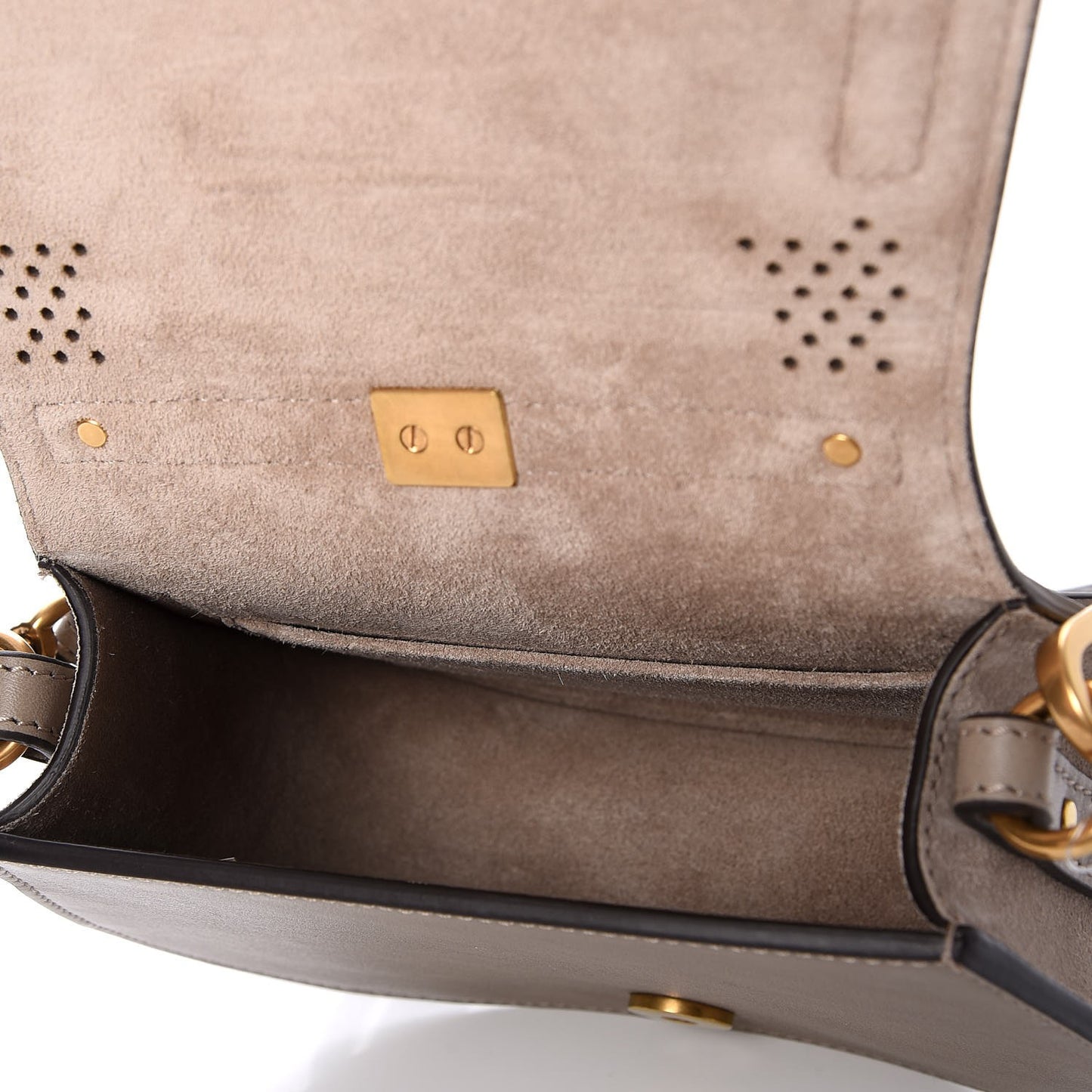 Calfskin Suede Paisley Patchwork Perforated Small Nile Bracelet Bag Motty Grey