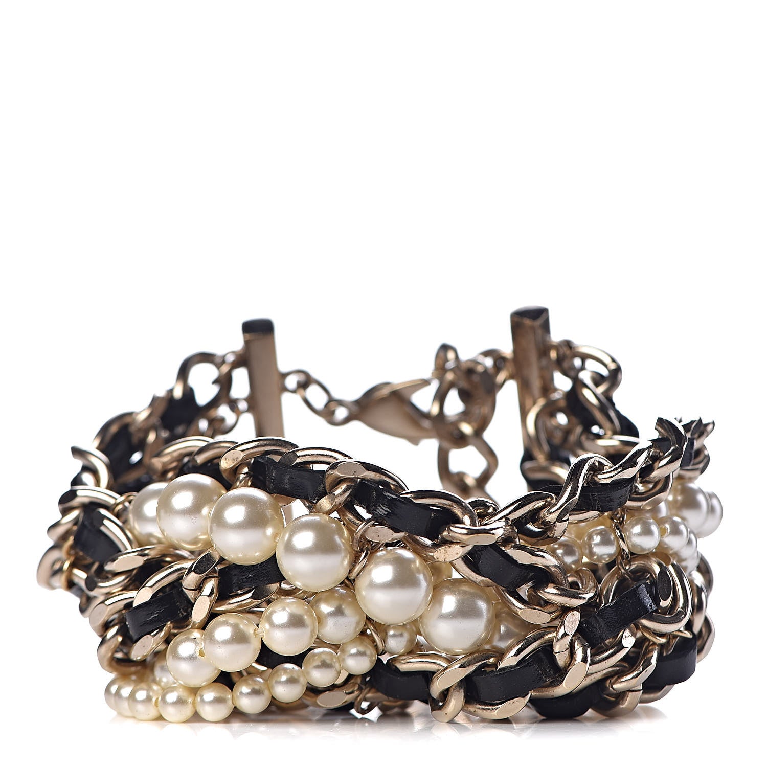 Chanel Lambskin Pearl Crystal Multistrand Chain CC Bracelet 1 of 4