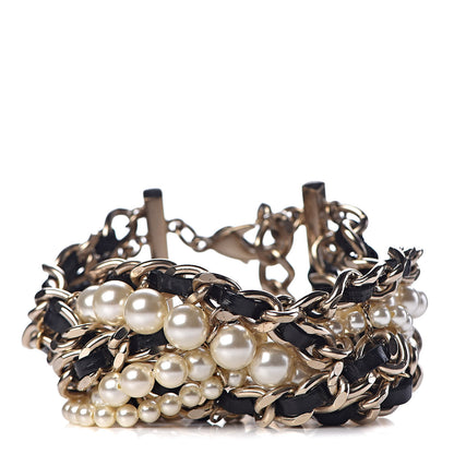 Chanel Lambskin Pearl Crystal Multistrand Chain CC Bracelet 1 of 4