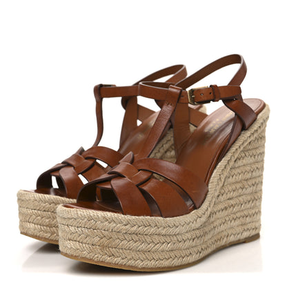 Saint Laurent Calfskin 85 Platform Espadrille Wedge Sandals 37.5 Brown 4 of 10