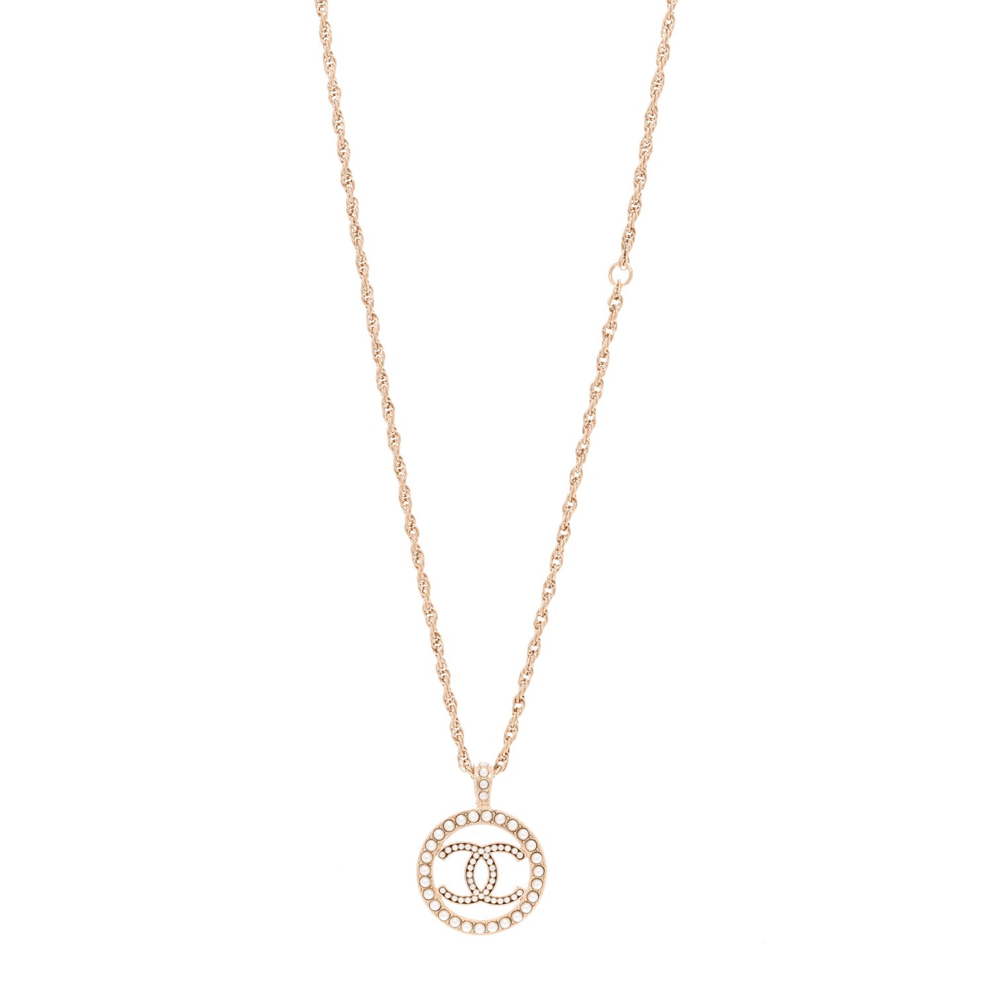 Pearl CC Round Pendant Necklace Gold