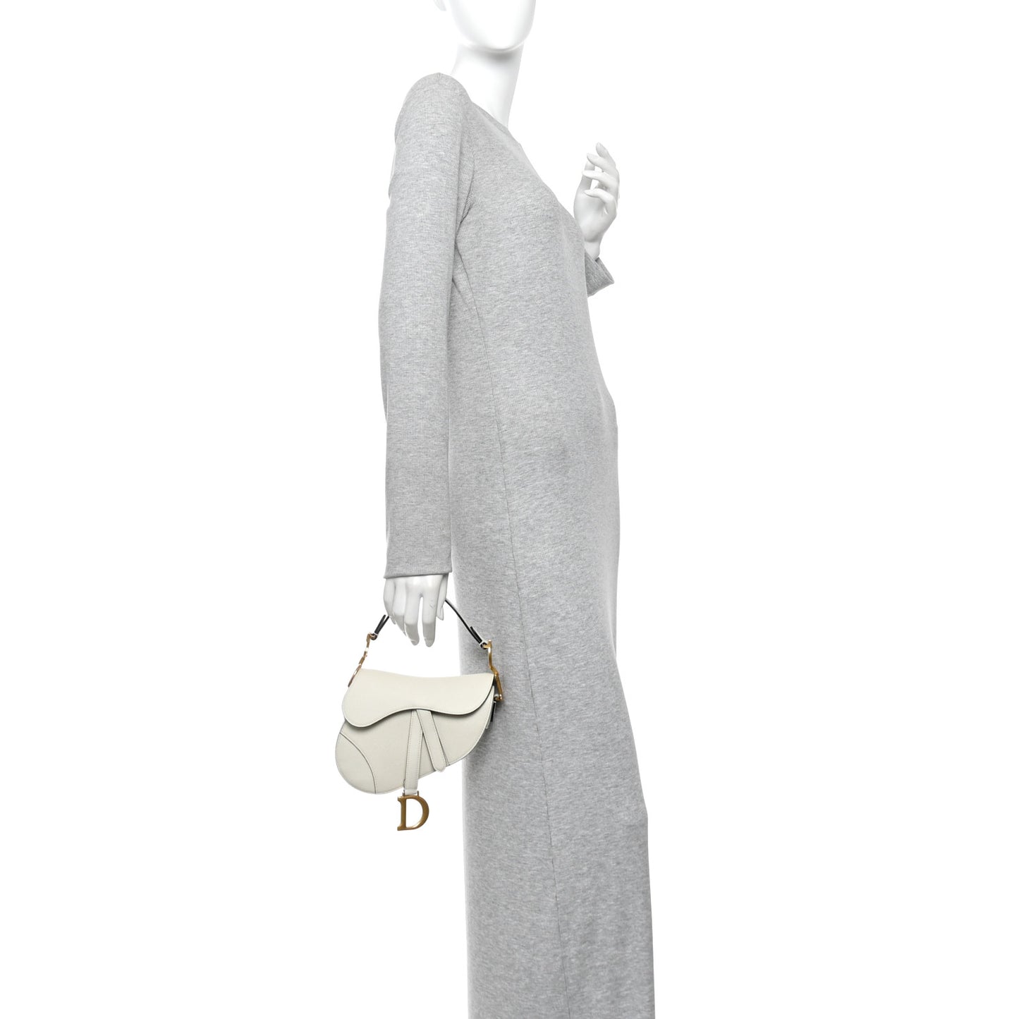 Grained Calfskin Mini Saddle Bag With Strap White