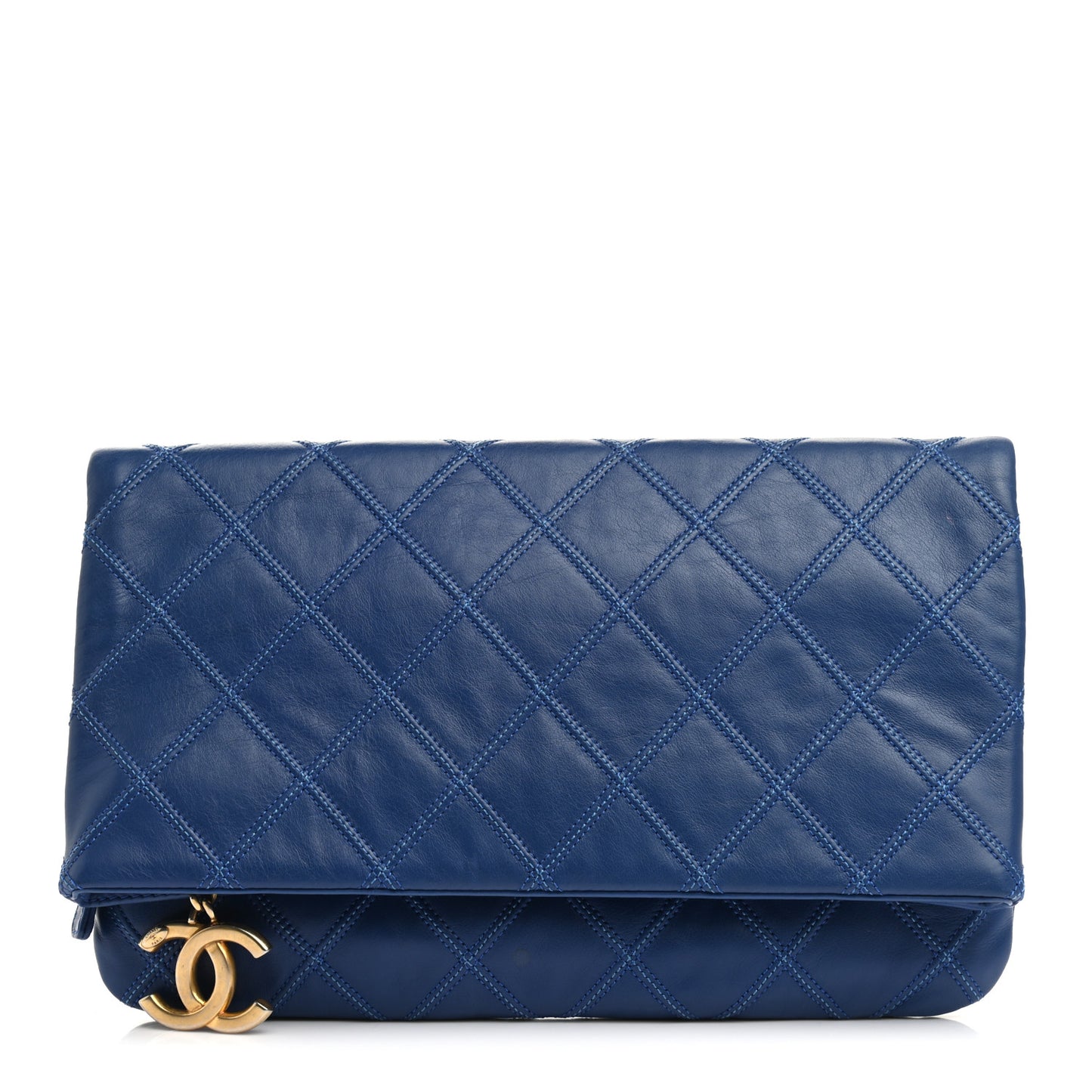 Calfskin Stitched Thin City Clutch Blue