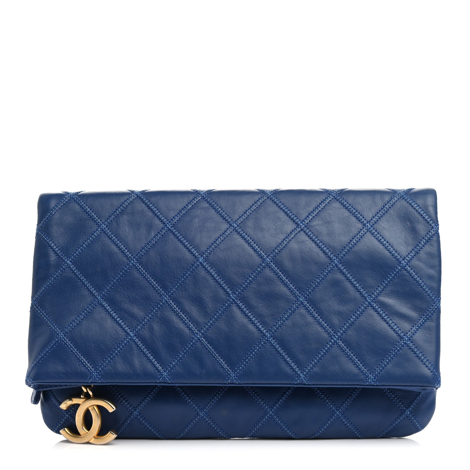 Chanel Calfskin Stitched Thin City Clutch Blue 1 of 10