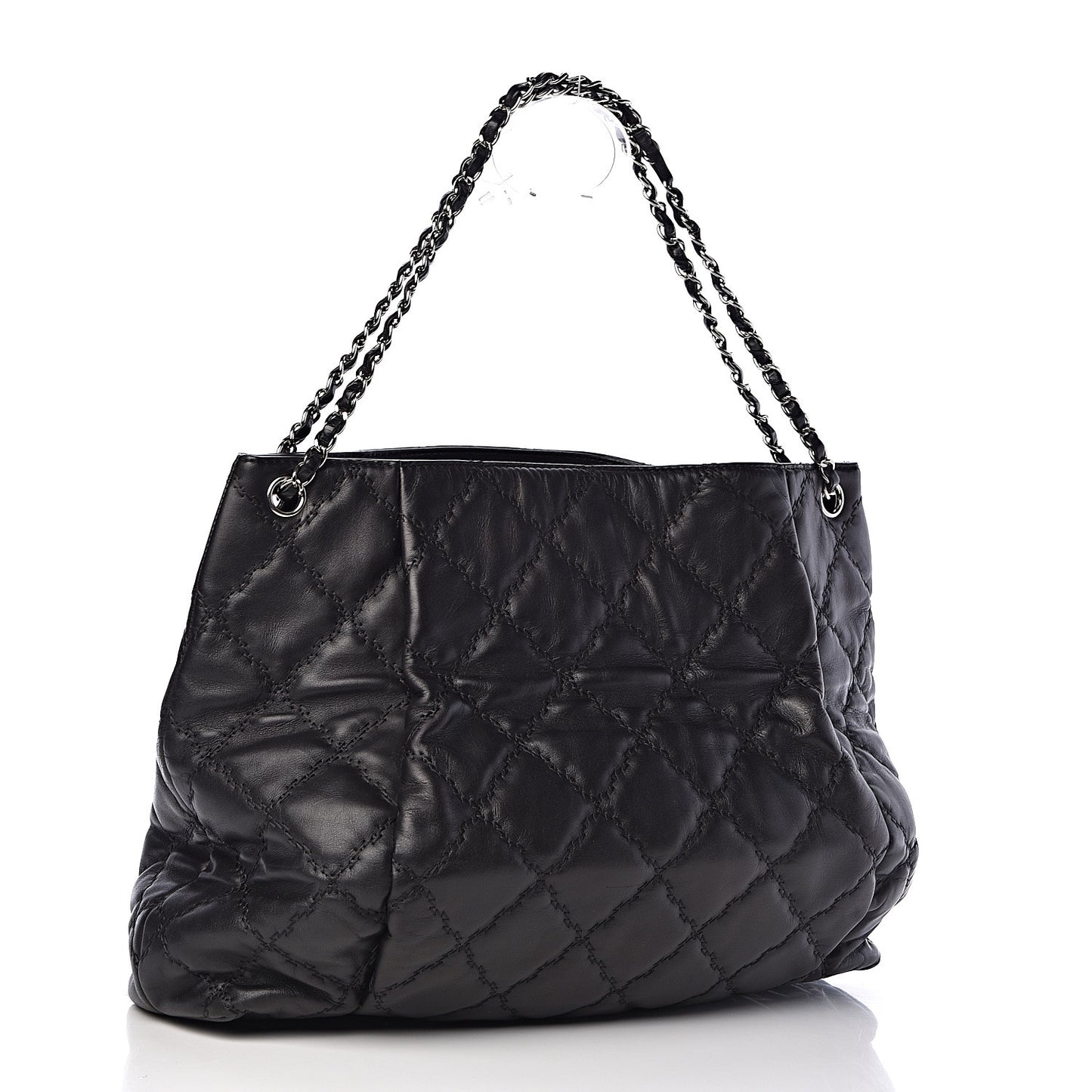 Calfskin Double Stitch Large Hamptons Shopping Tote Black
