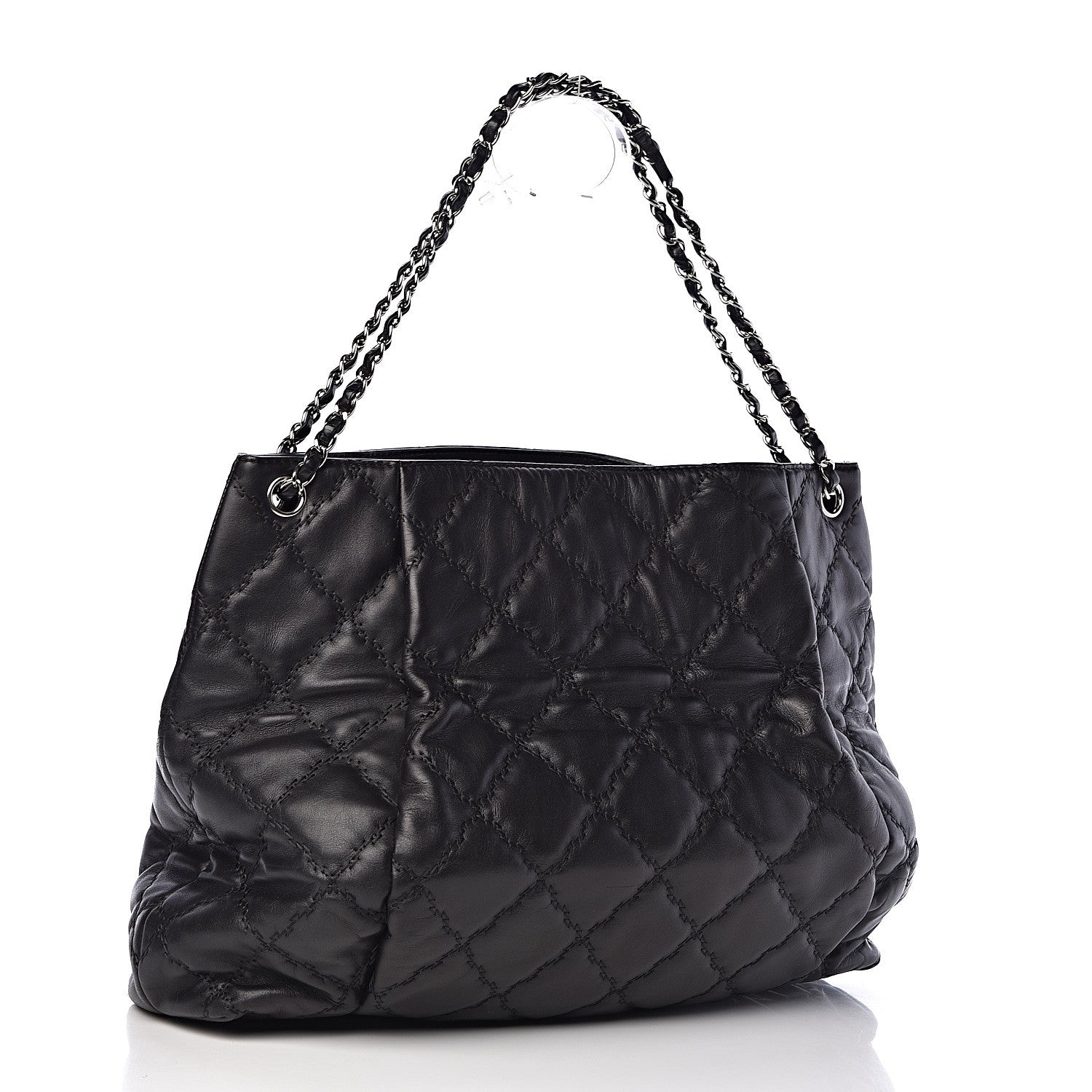 Chanel Calfskin Double Stitch Large Hamptons Shopping Tote Black 3 of 22