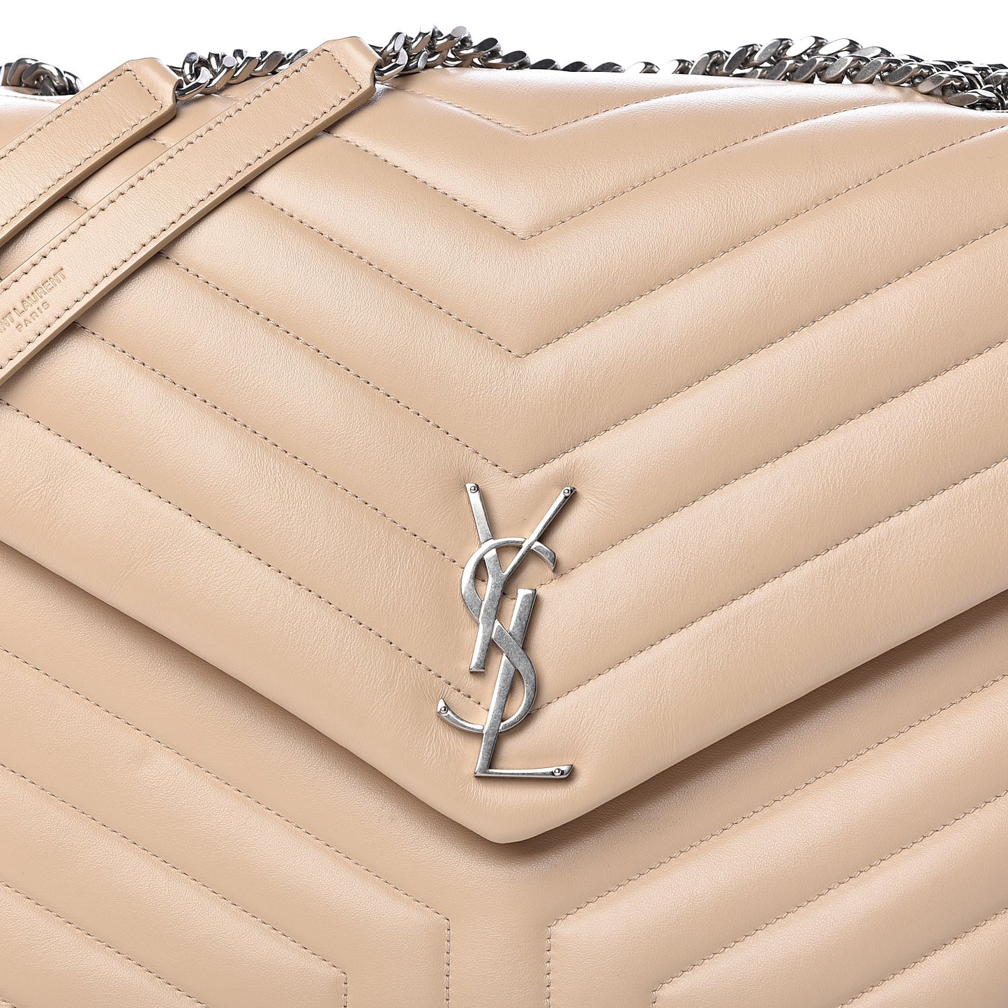 Calfskin Matelasse Large Loulou Monogram Chain Satchel Nude Powder