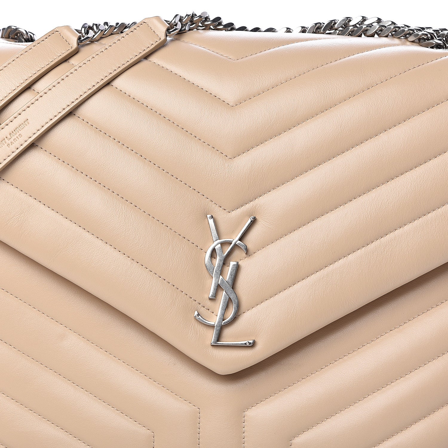 Saint Laurent Calfskin Matelasse Large Loulou Monogram Chain Satchel Nude Powder 8 of 10