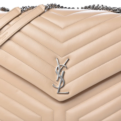 Saint Laurent Calfskin Matelasse Large Loulou Monogram Chain Satchel Nude Powder 8 of 10