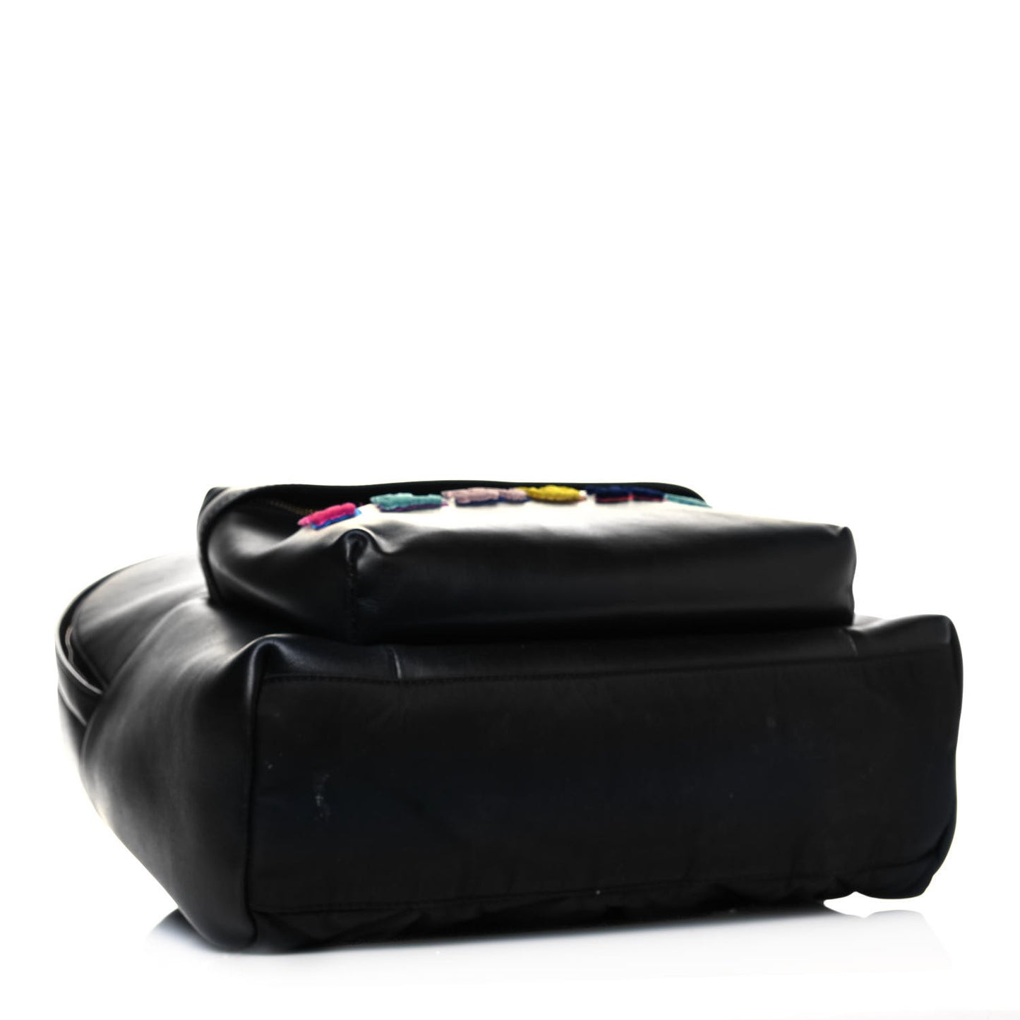 Calfskin Embroidered Logo Backpack Black