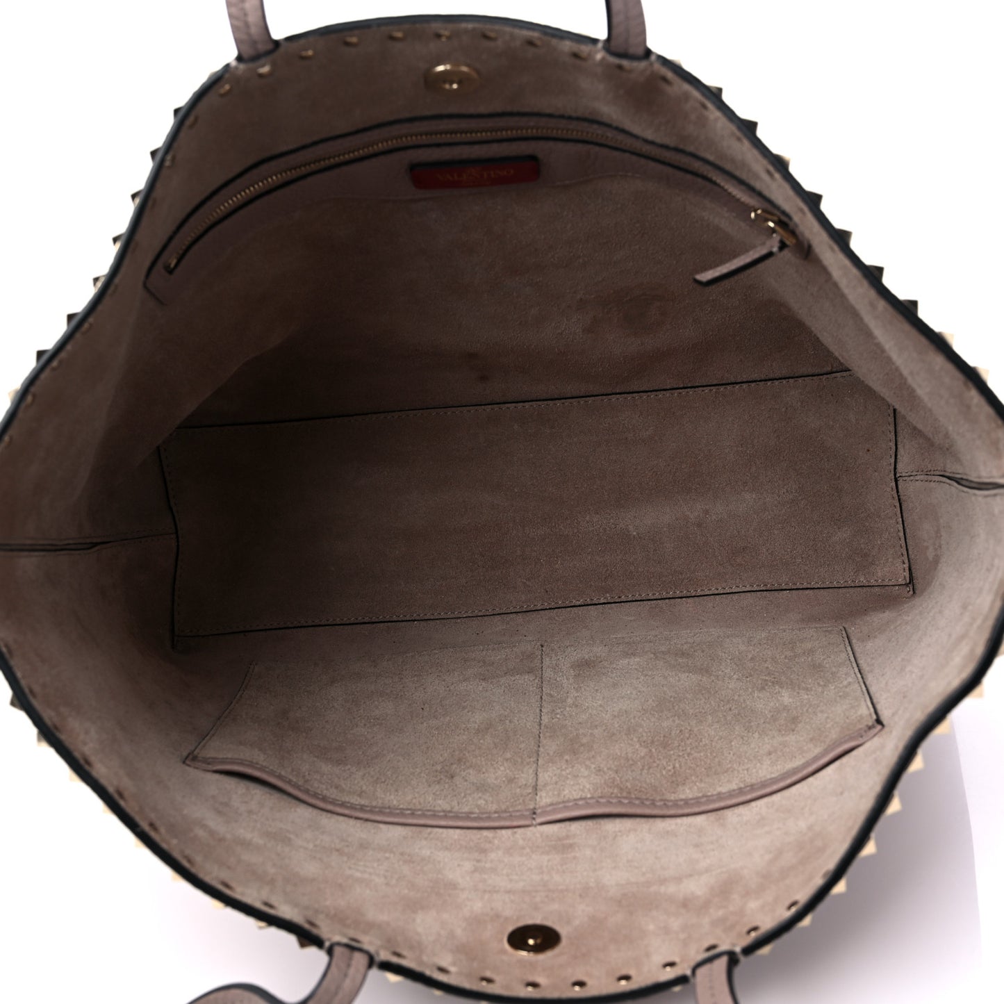 Grained Calfskin Rockstud Shoulder Tote Poudre