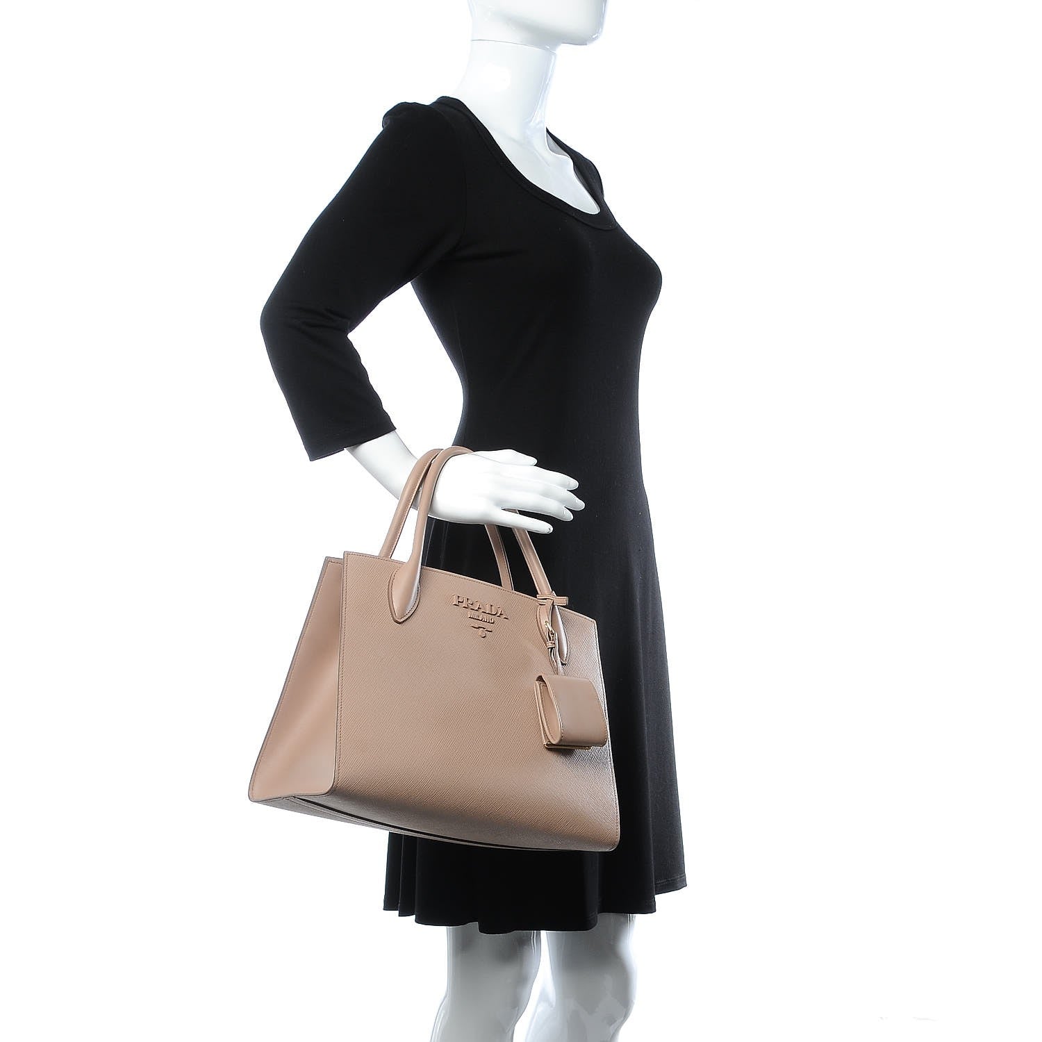Prada Saffiano Cuir Calfskin Medium Monochrome Top Handle Tote Cipria 2 of 9