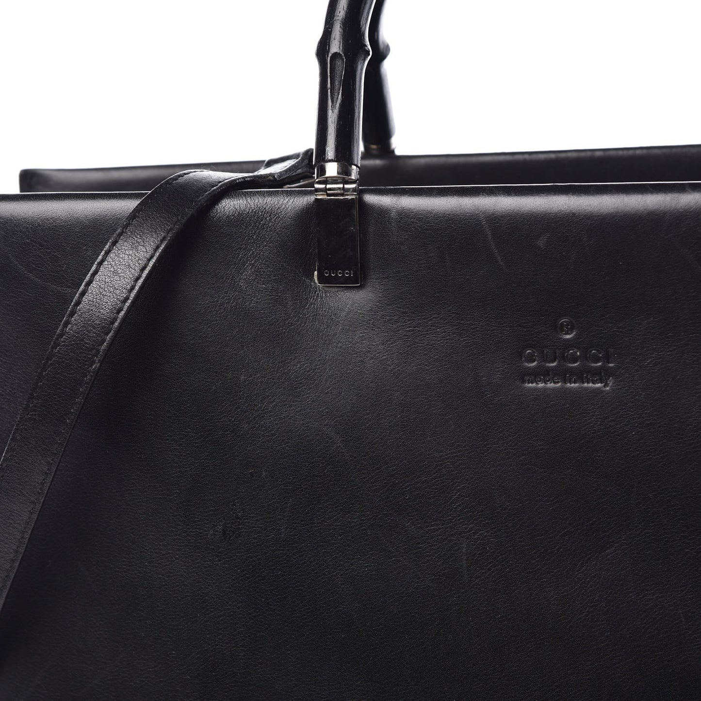 Calfskin Bamboo Top Handle Bag Black